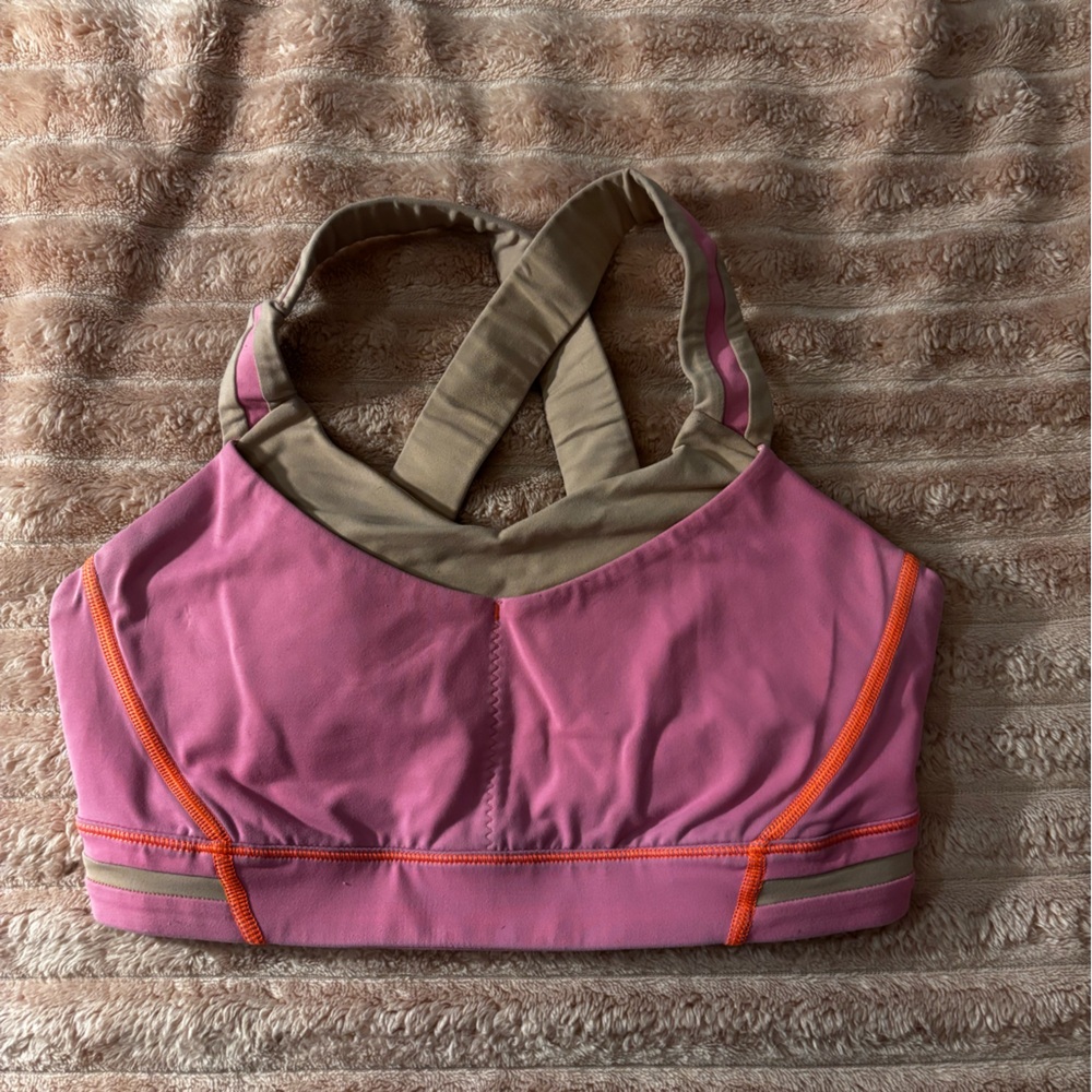 Vibrant Pink and Tan Sports Bra with Orange Details- lululemon